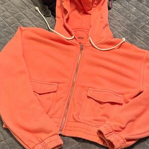 Aerie Vibrant Coral cropped Hoodie. Small